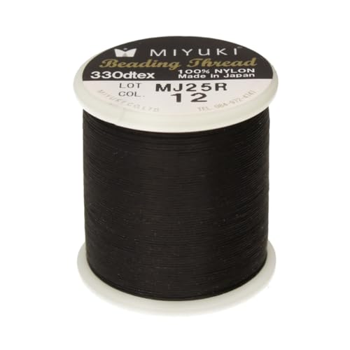 Miyuki Perlengarn – schwarze Farbe – vorgewachstes Nylon, 2 mm Durchmesser, 50 m Spule – hergestellt in Japan – Verwendung für Delica-Perlen, Perlenschnur, Weben und Bastelprojekte von MIYUKI