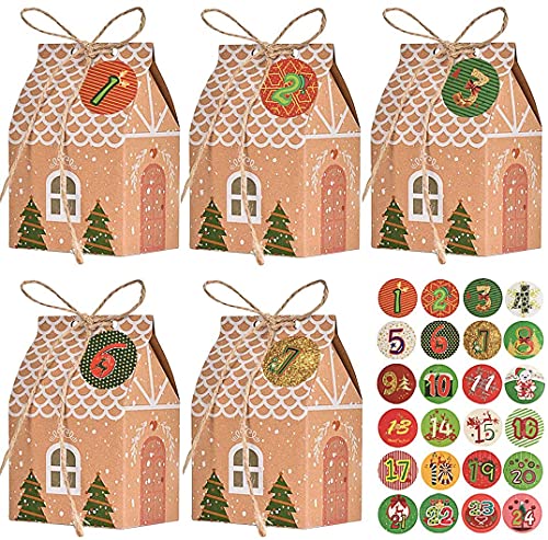 MIZT 24 Adventskalender zum Befüllen, Geschenk Papiertueten,Adventskalender Tüten mit 24 Zahlenaufklebern, Weihnachtskalender DIY Bastelset, Weihnachtskalender Tüten von MIZT