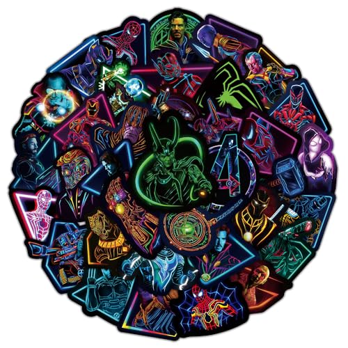 Marvel Superhero Neon Aufkleber, 30 Stück Sticker Set Wasserdicht Vinyl Stickers Graffiti Style Decals für Auto Motorräder Fahrrad Skateboard Gepäck Laptop Aufkleber, Geeignet für Erwachsene Kinder von MIZT