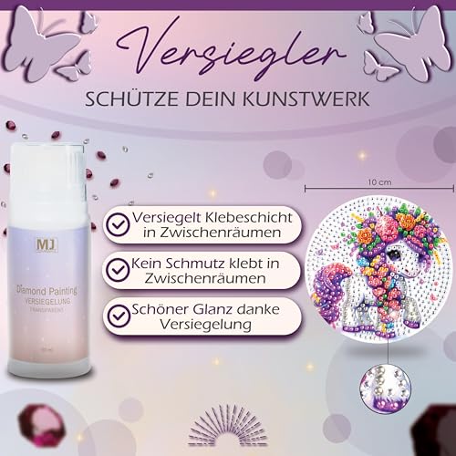 MJ COMPANY® Diamond Painting Untersetzer 8Stk. mit Versiegler für mehr Schutz - Diamond Painting Untersetzer Einhorn mit Box - DIY Set für Erwachsene von MJ Company