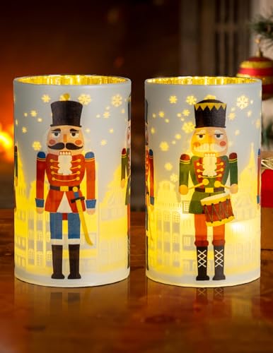 MJ PREMIER Weihnachts Dekorationen, Dekorative Glas batteriebetriebene LED-Lichterkette Weihnachten Deko Tischlampe Kabellos und Timer Funktion, 2x Weihnachtsdeko Lampe von MJ PREMIER