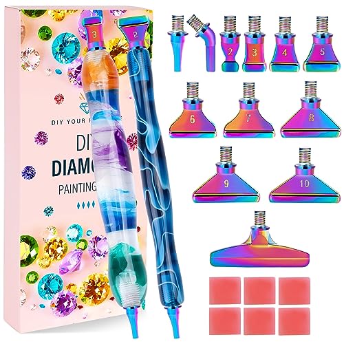 MJARTORIA 13er 5D Diamond Painting Zubehör Stift Set, Dot Painting mit Gewinde Metall Ersatz Stiftköpfen, Drill Pen für DIY Malerei Nail Art Handwerk Zeichnung Drafting (21er Bunt) von MJARTORIA