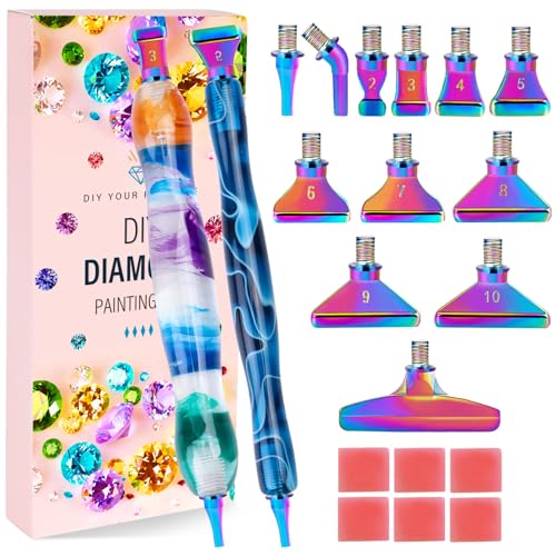 MJARTORIA 5D Diamond Painting Zubehör Diamond Painting Stift Set, Blumen Obst Drill Pen mit Gewinde Metall Ersatz Stiftköpfen Kleber für Mosaikherstellung Nagelkunst (Blau Mehrfarbig) von MJARTORIA