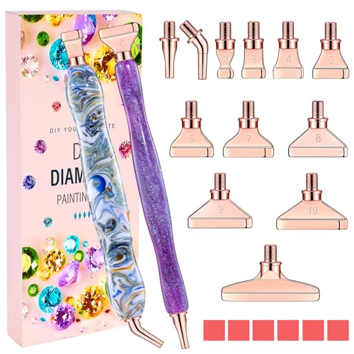 MJARTORIA 5D Diamond Painting Zubehör Diamond Painting Stift Set, Blumen Obst Drill Pen mit Gewinde Metall Ersatz Stiftköpfen Kleber für Mosaikherstellung Nagelkunst (Lila Rosegold) von MJARTORIA