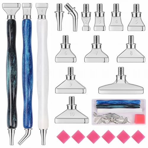 MJARTORIA 5D Diamond Painting Zubehör Diamond Painting Stift Set, Drill Pen mit Gewinde Metall Ersatz Stiftköpfen Kleber für Mosaikherstellung Nagelkunst(22PCS Blau Weiß Cyan Silber) von MJARTORIA