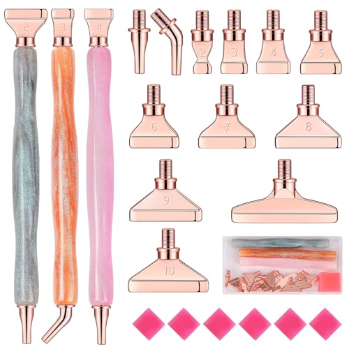 MJARTORIA 5D Diamond Painting Zubehör Diamond Painting Stift Set, Drill Pen mit Gewinde Metall Ersatz Stiftköpfen Kleber für Mosaikherstellung Nagelkunst(22PCS Rosa Gold Grau Silber) von MJARTORIA