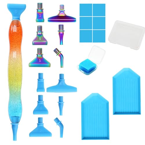 MJARTORIA 5D Diamond Painting Zubehör Diamond Painting Stift Set, Mehrfarbig Glitzer Drill Pen mit Gewinde Metall Ersatz Stiftköpfen Kleber für Mosaikherstellung Nagelkunst(Orange Blau Mehrfarbig) von MJARTORIA