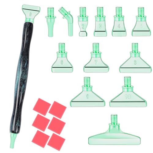 MJARTORIA 5D Diamond Painting Zubehör Diamond Painting Stift Set 20PCS, Drill Pen mit Gewinde Metall Ersatz Stiftköpfen Kleber für Mosaikherstellung Nagelkunst(Cyan Grün) von MJARTORIA