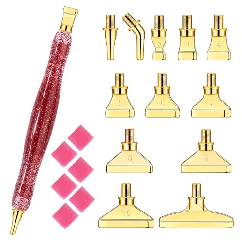 MJARTORIA 5D Diamond Painting Zubehör Diamond Painting Stift Set Weihnachten Glitzer, Drill Pen mit Gewinde Metall Ersatz Stiftköpfen Kleber für Mosaikherstellung(20PCS Rot Gold) von MJARTORIA