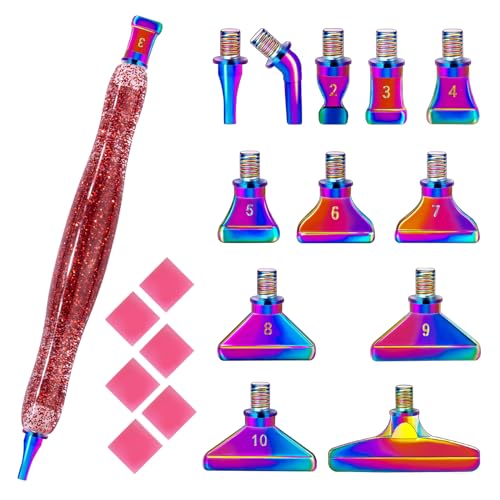 MJARTORIA 5D Diamond Painting Zubehör Diamond Painting Stift Set Weihnachten Glitzer, Drill Pen mit Gewinde Metall Ersatz Stiftköpfen Kleber für Mosaikherstellung(20PCS Rot Mehrfarbig) von MJARTORIA