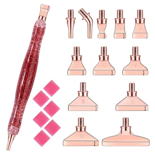 MJARTORIA 5D Diamond Painting Zubehör Diamond Painting Stift Set Weihnachten Glitzer, Drill Pen mit Gewinde Metall Ersatz Stiftköpfen Kleber für Mosaikherstellung(20PCS Rot Rosegold) von MJARTORIA