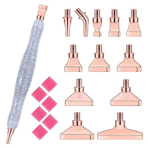 MJARTORIA 5D Diamond Painting Zubehör Diamond Painting Stift Set Weihnachten Glitzer, Drill Pen mit Gewinde Metall Ersatz Stiftköpfen Kleber für Mosaikherstellung(20PCS Silber Rosegold) von MJARTORIA