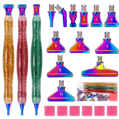 MJARTORIA 5D Diamond Painting Zubehör Diamond Painting Stift Set Weihnachten Glitzer, Drill Pen mit Gewinde Metall Ersatz Stiftköpfen Kleber für Mosaikherstellung(22PCS Gold Rot Grün Mehrfarbig) von MJARTORIA