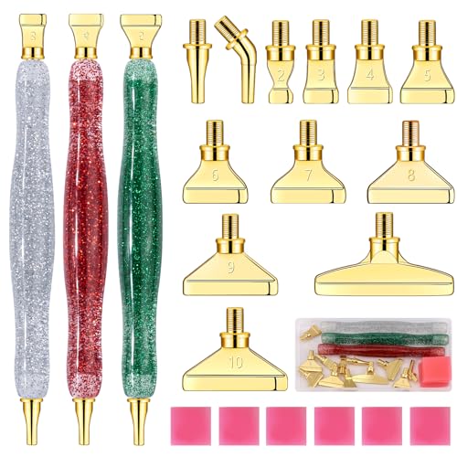 MJARTORIA 5D Diamond Painting Zubehör Diamond Painting Stift Set Weihnachten Glitzer, Drill Pen mit Gewinde Metall Ersatz Stiftköpfen Kleber für Mosaikherstellung(22PCS Silber Rot Grün Gold) von MJARTORIA