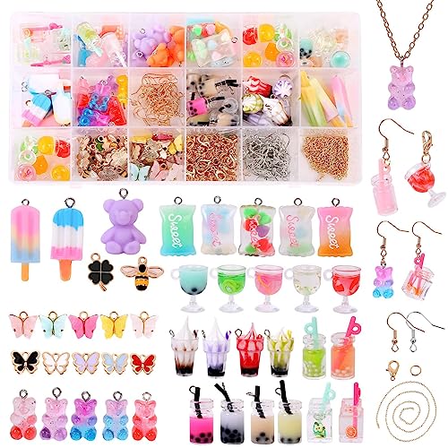 MJARTORIA Charms Anhänger Set, selber machen Schmuckanhänger Resin Bubble Tea, Einhorn, Schmetterling, Bär Basteln für Ohrringe Armband Halskette Schlüsselanhänger DIY Geschenk von MJARTORIA