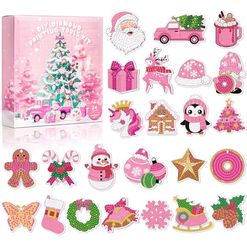 MJARTORIA Diamond Painting Adventskalender 2024 Erwachsene Kinder, DIY Weihnachten Diamond Painting Anhänger Diamant Malerei Schlüsselanhänger, Weihnachtskalender Geschenk für Frauen Mädchen von MJARTORIA