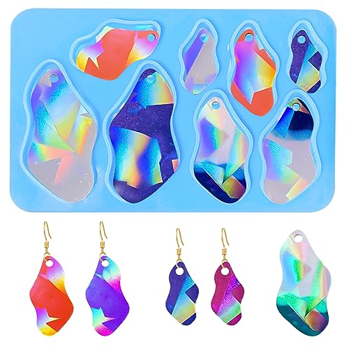 MJARTORIA Ohrringe Harz Gießform Resin Silikonform Schmuck Epoxidharz Formen Silikon Holografisch Effekt DIY Earring Resin Mold Anhänger für Kette Tasche Handwerk Deko(Blau Gekrümmt) von MJARTORIA