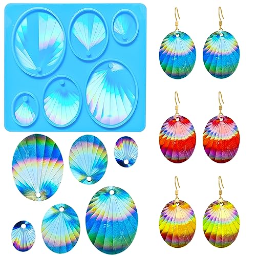 MJARTORIA Ohrringe Harz Gießform Resin Silikonform Schmuck Epoxidharz Formen Silikon Holografisch Effekt DIY Earring Resin Mold Anhänger für Kette Tasche Handwerk Deko(Blau Kurz Oval) von MJARTORIA