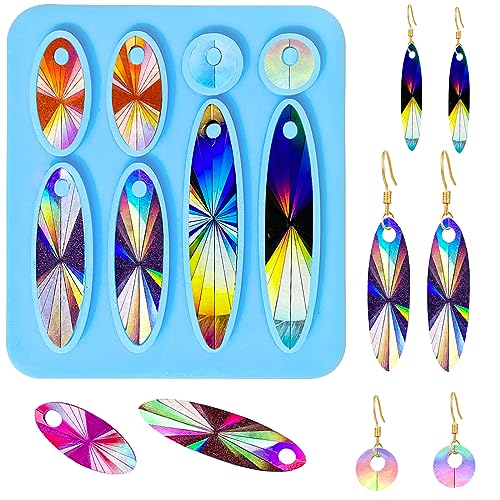 MJARTORIA Ohrringe Harz Gießform Resin Silikonform Schmuck Epoxidharz Formen Silikon Holografisch Effekt DIY Earring Resin Mold Anhänger für Kette Tasche Handwerk Deko(Blau Oval) von MJARTORIA