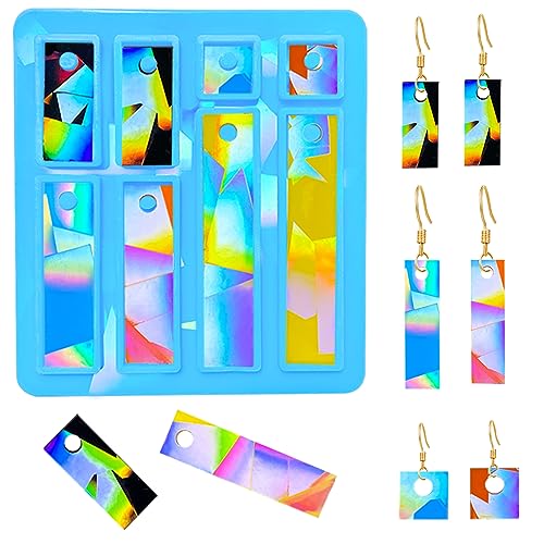 MJARTORIA Ohrringe Harz Gießform Resin Silikonform Schmuck Epoxidharz Formen Silikon Holografisch Effekt DIY Earring Resin Mold Anhänger für Kette Tasche Handwerk Deko(Blau Rechteckig) von MJARTORIA