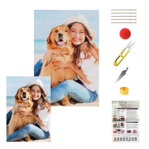 MJARTORIA Personalisiert Stickerei Set Eigenes Foto, Stickset für Anfänger Selbst Gestalten, DIY Kreuzstich Embroidery Kit Erwachsene Kinder Geschenk Individuelles Bild Home Decor 30x40cm von MJARTORIA