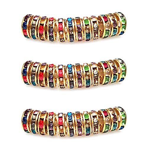 MJDCB 10mm 100 Stücke Rondelle Perlen Schmuckperlen Strass Zwischenperlen für Schmuck Machen Armbänder Halskette (Gold/Mehrfarbig) von MJDCB