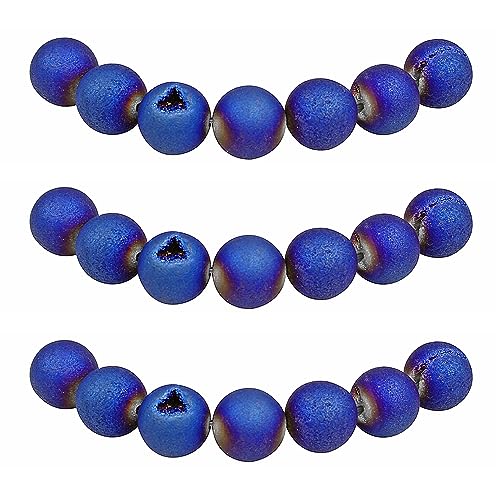 MJDCB Perlen zum Auffädeln 10mm 35 stück Blau Géoden Achat Halbedelsteine Perlen mit Loch Natürliche Lose Runde Steinperlen für Herstellung Schmuck Armbänder Halsketten von MJDCB