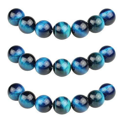 MJDCB Perlen zum Auffädeln 10mm 35 stück Himmelblaues Tigerauge Halbedelsteine Perlen mit Loch Natürliche Lose Runde Steinperlen für Herstellung Schmuck Armbänder Halsketten von MJDCB