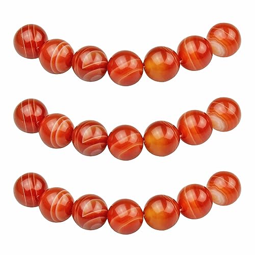 MJDCB Perlen zum Auffädeln 10mm 35 stück Rot Gestreifter Achat Halbedelsteine Perlen mit Loch Natürliche Lose Runde Steinperlen für Herstellung Schmuck Armbänder Halsketten von MJDCB