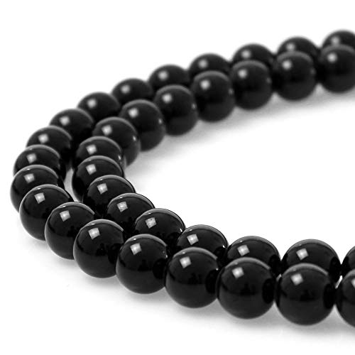 MJDCB Perlen zum Auffädeln 4mm 85 stück Schwarze Akupunktur Steine Halbedelsteine Perlen mit Loch Natürliche Lose Runde Steinperlen für Herstellung Schmuck Armbänder Halsketten von MJDCB