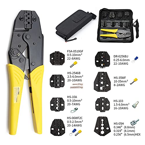 Mini Crimpzange HS-03BC. Clamp-Werkzeuge Kappe/Koaxialkabel-Klemmen Kit 230mm Mini-Kohlenstoffstahl Multifunktionale Elektrik Crimpwerkzeuge(HS03BC 8JAW KIT) von MJFVN