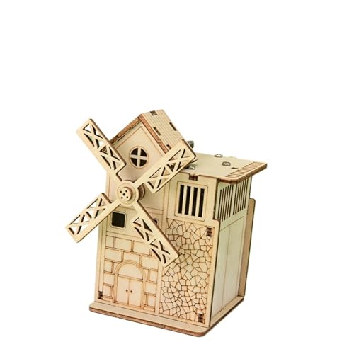 MJHYUGR spieluhr Geschenk Windmühle Holz Zusammengebaute Spieluhr DIY Handmontierte Handgekurbelte Spieluhr Geburtstagsgeschenk von MJHYUGR