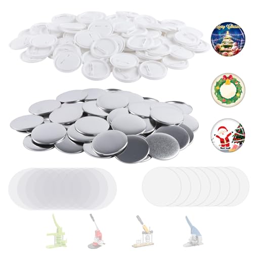 200 Sets 58 mm Knopfmacher-Zubehör, Pin-Back-Knopfteile für Knopf-Maschine 58 mm, einschließlich Metallabdeckungen, Kunststoff-Rückdeckel, transparente Kunststofffolie und blanko Papier von MK.Bear