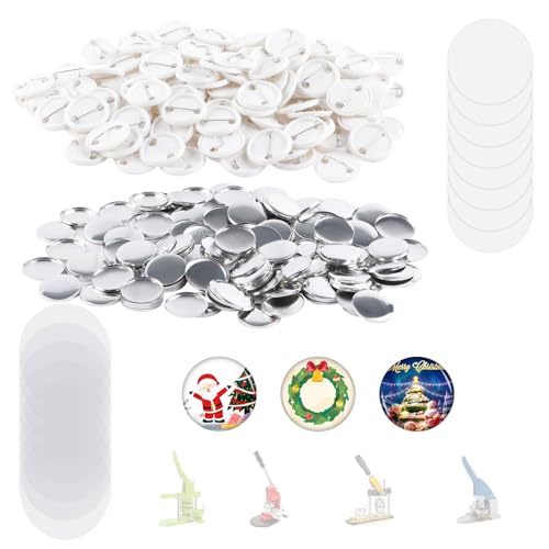 500 Sets 25 mm Knopfmacher-Zubehör, 58 mm runde Knopfteile für Knopfmacher, Ausweisherstellungszubehör einschließlich Metallabdeckungen, Kunststoff-Rückdeckel, blanko Papier und transparente von MK.Bear