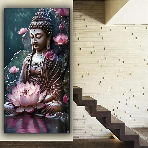 MKANLKX 5D DIY Diamond Painting, Lotus Buddha Full Round Drill Diamond Mosaic Handicraft Embroidery, Home Decor 30X60Cm von MKANLKX