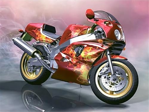 MKANLKX 5D DIY Diamond Painting, Motorcycle Belief Diamond Mosaic Picture, Full Round Drill Handwork Embroidery Kits A 40X50Cm von MKANLKX