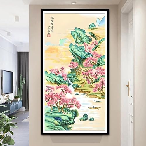 MKANLKX 5D DIY Diamond Painting, Peach Blossom Immortal Full Round Drill Diamond Mosaic Handicraft Embroidery, Home Decor 30X60Cm von MKANLKX