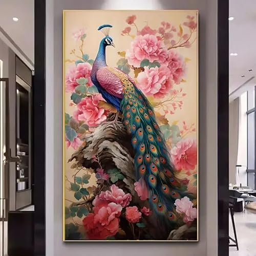 MKANLKX 5D DIY Diamond Painting, Peacocks Full Round Drill Diamond Mosaic Handicraft Embroidery, Home Decor 30X60Cm von MKANLKX