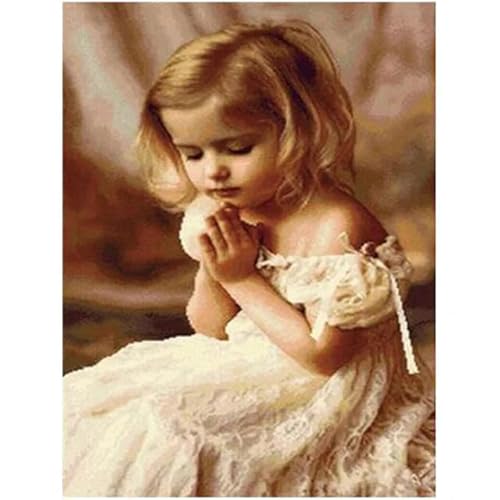 MKANLKX 5D DIY Diamond Painting, Pray Girl Diamond Mosaic Picture, Full Round Drill Handwork Embroidery Kits Gift 40X50Cm von MKANLKX