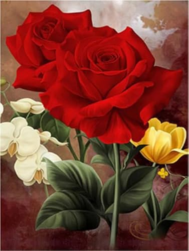 MKANLKX 5D DIY Diamond Painting, Red Flowers Diamond Mosaic Picture, Full Round Drill Handwork Embroidery Kits D 40X50Cm von MKANLKX