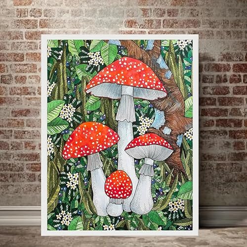 MKANLKX 5D DIY Diamond Painting, Red Mushroom Diamond Mosaic Picture, Full Round Drill Handwork Embroidery Kits 40X50Cm von MKANLKX