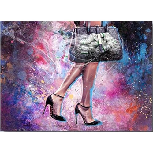 MKANLKX 5D DIY Diamond Painting, Woman Carrying Money Diamond Mosaic Picture, Full Round Drill Handwork Embroidery Kits Gift 40X50Cm von MKANLKX