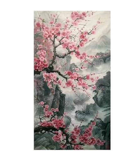 MKANLKX 5D-Diamantmalerei Zum Selbermachen, Sakura-Tal-Landschaft, Vollständiger Rundbohrer, Diamantmosaik, Handarbeit, Stickerei, Heimdekoration, A1, 30 X 60 cm von MKANLKX