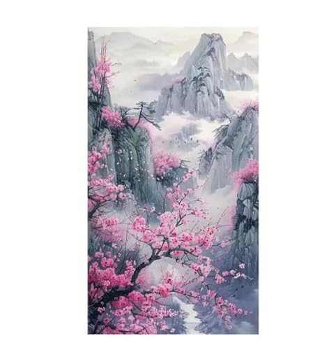 MKANLKX 5D-Diamantmalerei Zum Selbermachen, Sakura-Tal-Landschaft, Vollständiger Rundbohrer, Diamantmosaik, Handarbeit, Stickerei, Heimdekoration, A8, 30 X 60 cm von MKANLKX