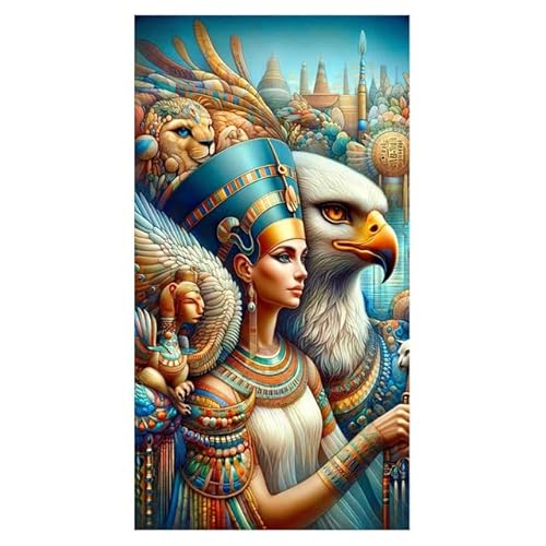 MKANLKX Ancient Egyptian Queen 5D DIY Diamond Painting, Diamond Mosaic Picture, Full Round Drill Handwork Embroidery Kits Gift 40X50Cm von MKANLKX