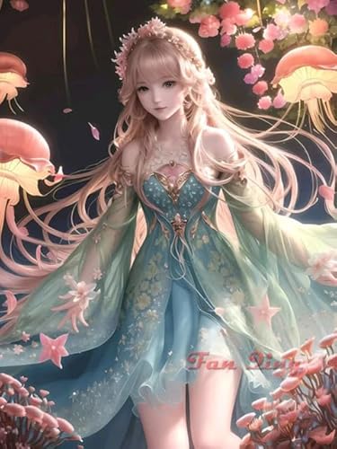 MKANLKX Cartoon Girl 5D DIY Diamond Painting, Diamond Mosaic Picture, Full Round Drill Handwork Embroidery Kits Gift A 40X50Cm von MKANLKX