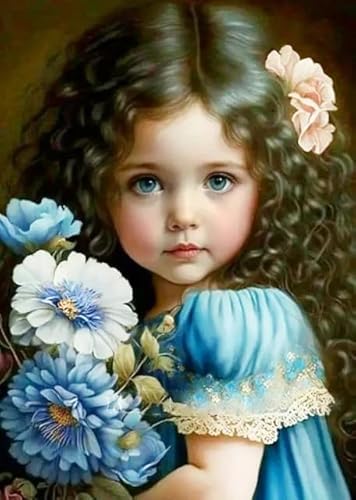 MKANLKX Cute Little Girl 5D DIY Diamond Painting, Diamond Mosaic Picture, Full Round Drill Handwork Embroidery Kits A 40X50Cm von MKANLKX