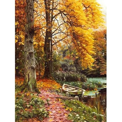 MKANLKX Full Round 5D DIY Diamond Painting Autumn Falling Leaves Figure Embroidery Cross Stitch Rhinestone Mosaic Painting Decor 40X50Cm von MKANLKX