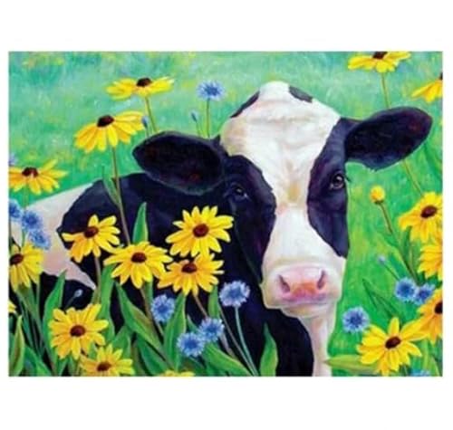 MKANLKX Full Round Diamond 5D DIY Diamond Painting Animals Cow Flower Embroidery Cross Stitch Rhinestone Mosaic Painting Decor 40X50Cm von MKANLKX