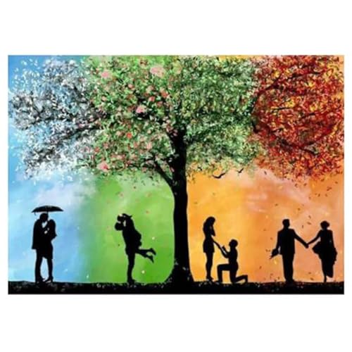 MKANLKX Full Round Diamond 5D DIY Diamond Painting Couple Tree 4 Seasons Love Embroidery Cross Stitch Rhinestone Mosaic Painting Decor 40X50Cm von MKANLKX